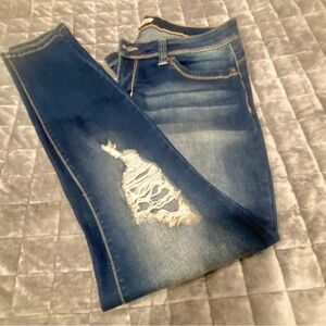 YMI Dark Blue Distressed Skinny Jeans